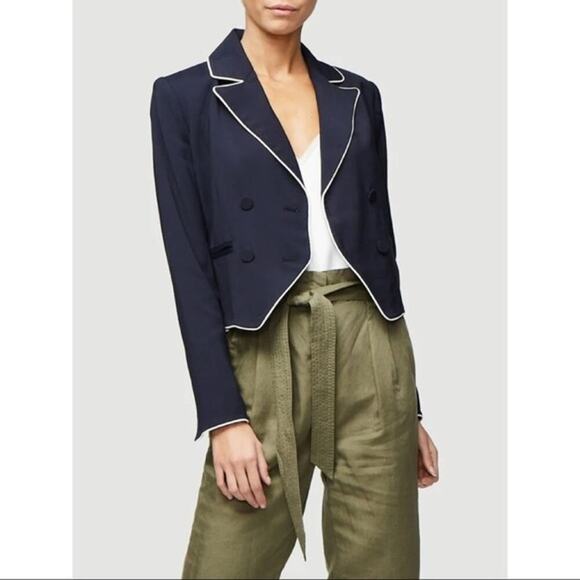 Frame - Double Breasted Piped Jacket in Navy Size 0 NWT - Picture 1 of 9